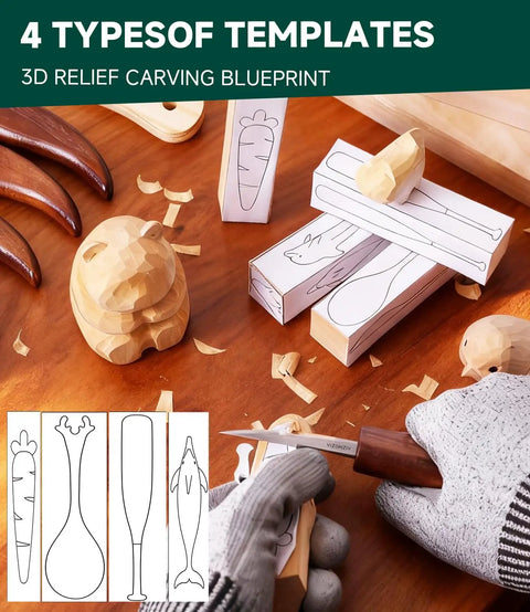 Person using a knife from Wood Carving Kit 30 Piece Tools Set With Leather Storage Bag Slick Deluxe Whittling Kit For Beginners And Pros