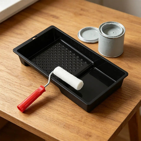 Grab This Killer 4 Inch Mini Paint Roller Kit With Tray For Flawless Furniture And Door Touch Ups Designed For Easy Home Reno Projects And Quick Fixes To Tackle Tight Corners With No Sweat, featuring a paint roller and tray.