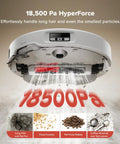 Zero Tangling Brushes Robot Vacuum And Mop With Self Cleaning Dock 18,500 Pa suction, tackling pet fur and debris below.
