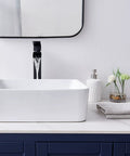 Rectangular Vessel Sink For Bathroom White Ceramic Above Counter Lavatory Basin 16 By 12 Inch Small Vanity Sink With Modern Sleek Look
