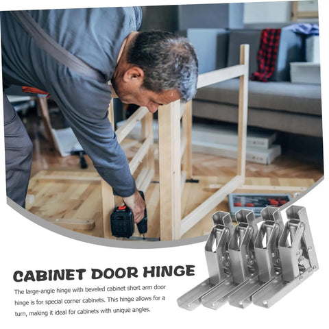 Man installing 4 Pack 90 Degree Folding Cabinet Hinges with Short Arm Adjustable Hidden Cupboard Door Hinges for Furniture Repair