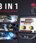 250A 3-In-1 Multiprocess Welder For Flux Core MIG TIG And Stick Welding On 110V Inverter With Digital Display and Controls