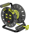 3 Foot Retractable Cord Reel With 4 Grounded Outlets, Safety Overload Breaker And Power Switch, 14AWG Cable, grey reel