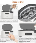 600ml Ultrasonic Jewelry Cleaner With Digital Timer showing usage for glasses and rings with water and detergent at home