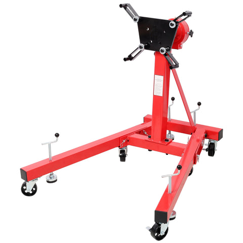 Heavy Duty Folding Engine Stand With 1500 Lb Rating And 360 Degree Geared Rotation Head Includes Smooth Rolling Locking Casters In Red