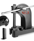 Straight Out The Workshop, Heavy Duty 1 Ton Manual Arbor Press shown from the side with detail on the steel screw and base.