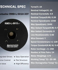 Technical specifications of Integrated Direct Drive Micro Brushless Servo Motor RMD L 5015 10T with encoder and features list