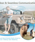 Man using Go-To Dual Band Vehicle Ham Radio Antenna For VHF 136-174 MHz And UHF 400-470 MHz on SUV