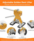 135 Piece Paintless Dent Repair Kit For Cars With T Bar Puller Bridge Puller Golden Lifter And More DIY Car Dent Remover For Door Dings Hail Damage And Body Creases Learn To Fix Scratches At Home With This All In One Auto Body Repair Set. Golden dent lifter with adjustable locking bolt, metal spring, and rubber base