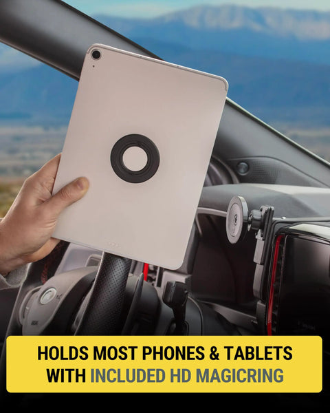 Heavy Duty MagSafe Car Mount And Tablet Holder With Extra Strong Magnets 2.5X Stronger Grip For iPhone 12 And Newer in car