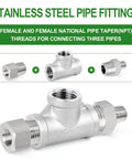 304 Stainless Steel Tee Pipe Fittings 2 Inch By 2 Inch By 2 Inch NPT Female Connector For Plumbing And Industrial Piping Heavy Duty