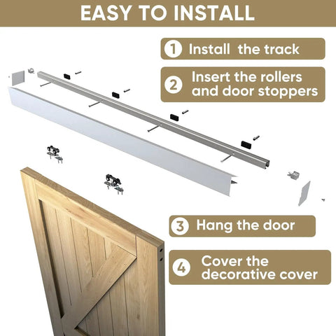 Installation steps for 6Ft Barn Door Sliding Hardware Kit Aluminum Alloy Box Rail Track For Interior Single Wooden Door.