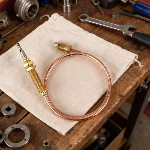 Two Pack Fire Pit Thermocouples Replacement 60x1 Cm 23.6x0.4 In Thermal Couplers shown on workbench