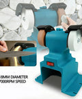 Hamwesh Mini Bench Grinder 200W Cordless Polisher Sander showing 18mm diameter grinding wheels for buffing and tool sharpening.