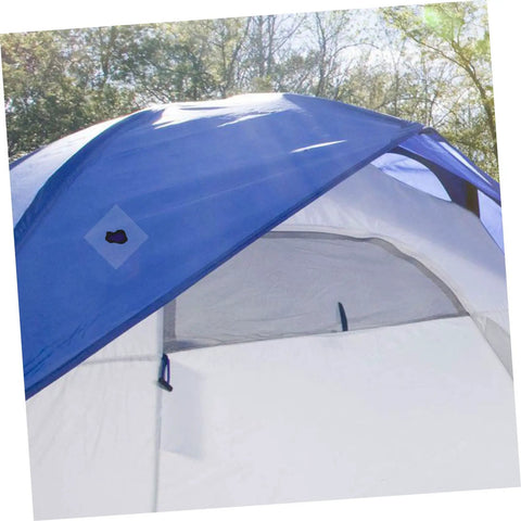 20 Piece TPU Repair Patches For Inflatable Gear And Swim Tents applied on seam of blue and white tent for quick leak fixes.