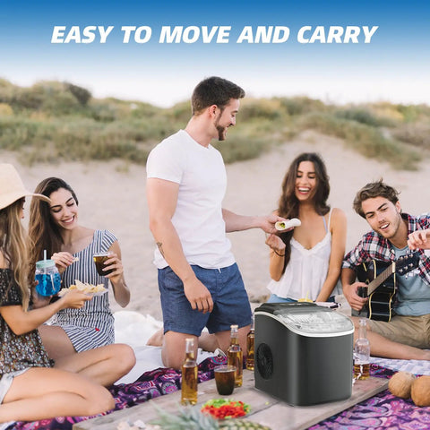Portable Countertop Ice Maker With Self Cleaning Function Delivers 26 Lbs Per Day In 6 Minutes For Bullet Ice Cubes Quiet Operation Ideal For Home Office Kitchen With Scoop And Basket on outdoor picnic