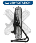 Side view of Two Pack 20 Inch High Velocity Floor Fans with 360-degree rotation feature for industrial use.