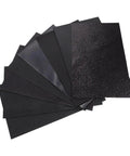 Epic Black Pu Faux Leather Sheets Craft Kit 8 PCS For Jewelry Earrings Hair Bow Making Home Decor Diy Leatherette Fabric Supplies Cool For Custom Purses Cosmetic Bags Handmade Accessories Get Your Creative Vibes Going And Show Your Style Now. black faux leather sheets set, assorted textures, flat lay