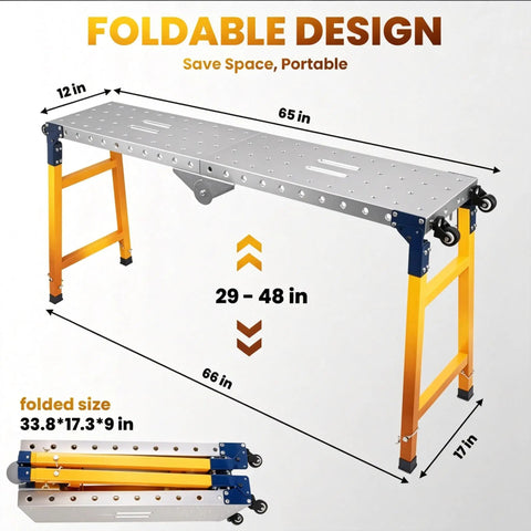 Heavy Duty Rolling Welding Station With Rock Solid Locking Casters And Rust Proof Galvanized Plate Top adjustable steel build with foldable design.