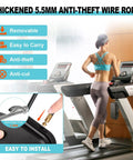 Portable Waterproof Security Lock Box With Combination Lock tethered to treadmill, showing anti-theft wire rope feature.
