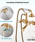 Clawfoot Tub Faucet Set With Handheld Shower, Victorian Double Cross Handles, Adjustable Swing Arms, Antique Brass, 59 Inch Hose