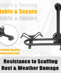 Foldable Bike Stand Floor Rack For MTB And Road Bikes With Quick Fold Design showing rubberised feet and sturdy metal frame