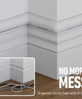 Slick Paintable Cable Cover Kit With Peel And Stick Backing To Easily Hide Cluttered Wall Cords Tv Mount Wires Half Round Wire Raceway Channel In Crisp White Finish installed at wall corner.