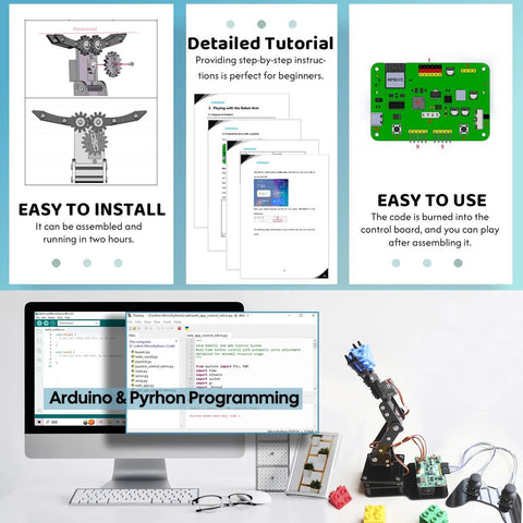 Robot arm kit SIYEENOVE ESP32 4DOF for Arduino/MicroPython with joystick and web app control on desk