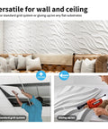 PVC 3D Wall Tile Flowing Wave White Paintable Panel Kit 19.7 By 19.7 Inches Pack Of 12 Covers 32 Sq Ft Waterproof Fire Resistant Easy DIY Install Lightweight Yet Durable Home Reno Accent.