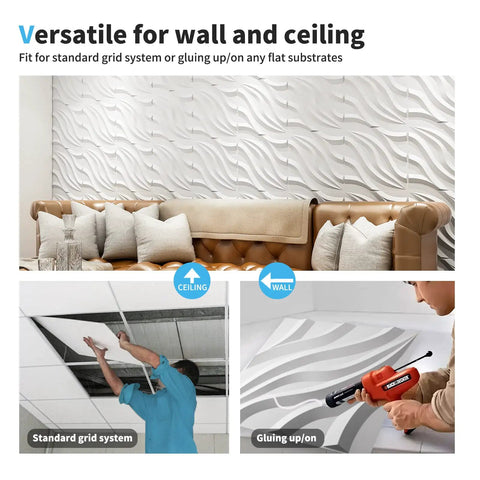 PVC 3D Wall Tile Flowing Wave White Paintable Panel Kit 19.7 By 19.7 Inches Pack Of 12 Covers 32 Sq Ft Waterproof Fire Resistant Easy DIY Install Lightweight Yet Durable Home Reno Accent.
