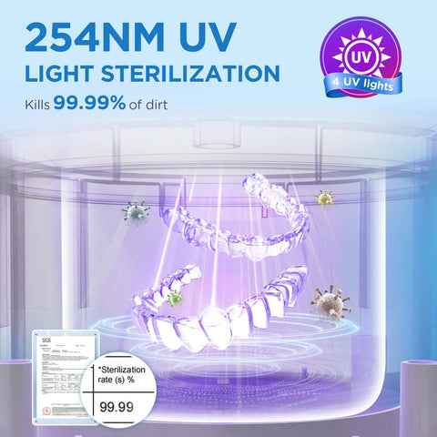 At Home 45kHz Ultrasonic Retainer Cleaner With Digital Timer And 200ml Tank No Fuss Deep Clean For Dentures Aligners Mouth Guards Night Guards Braces Toothbrush Heads And Jewelry Pink, 4 UV lights