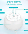 Top view of All Night White Noise Machine With 9 Color Night Light showing control buttons and charging port.