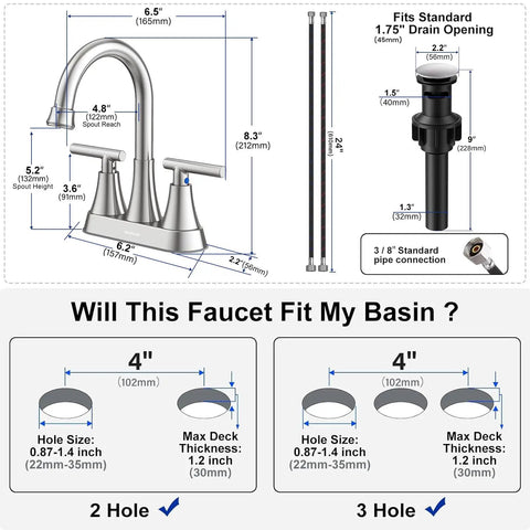 4 Inch Brushed Nickel Bathroom Sink Faucet With Pop Up Drain And Supply Lines 3 Hole Centerset Stainless Steel Vanity