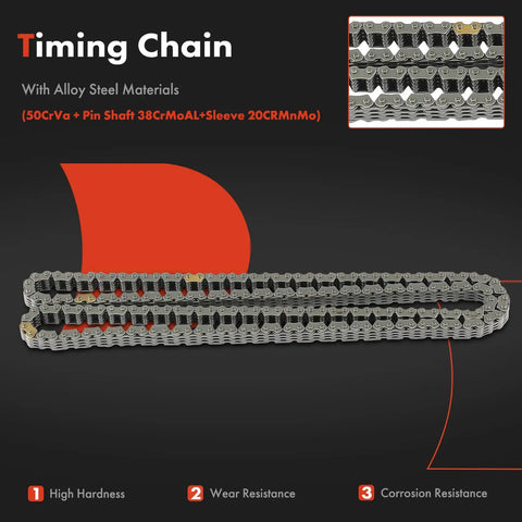 Six Piece Timing Chain Kit With Sprocket Tensioner And Guide For Hyundai Elantra 2011 2013 Elantra GT 2013 And Kia Soul 2012 2014 DOHC 1.8L 2.0L Fits DOHC Engines For Your Ride shown with alloy steel material
