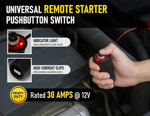 Heavy Duty Remote Starter Switch For Cars And Trucks With Push Button Start 5 Foot Wire Leads And Alligator Clips Hands Free Cranking
