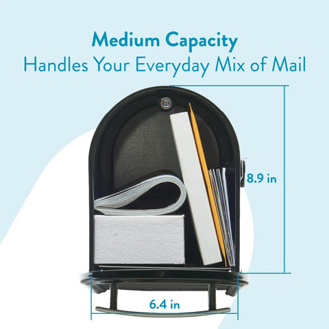 Franklin Post Mount Mailbox Weatherproof Galvanized Steel Black With Silver Accents Medium Curbside Mailbox open with mail inside