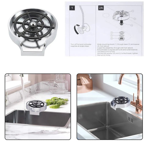 Glass Rinser For Sink Attachment, Uber Fast Cup Washer For Bar And Kitchen, Cleans Wine Glasses And Champagne Flutes shown in kitchen setup