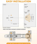 Installation diagram for 165 Degree Soft Close Corner Cabinet Hinges For Frameless Kitchens with measurements.
