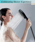 Person using All In One Rainfall Shower Head Combo With 12 Inch High Pressure Square Rain Shower, 6 Function Adjustable Spray Handheld