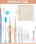 Punch Needle Kit For Beginners With Wooden Handle Tools, Adjustable Punch Needle Pen, Embroidery Hoops, Cloth, Scissors, Needles