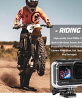 GoPro Hero 9 10 11 12 13 Waterproof Housing Case 60M Dive Shell With Floating Hand Grip And Mount Kit, shown with biker.
