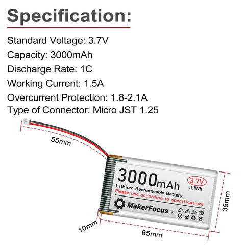 ESP32 LoRa V3 Development Board With 3000mAh Battery And 915MHz Antenna battery specifications with dimensions and voltage details