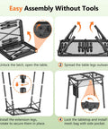 Portable Folding Grill Table With 3 Level Adjustable Height for Outdoors, showing step-by-step assembly instructions.