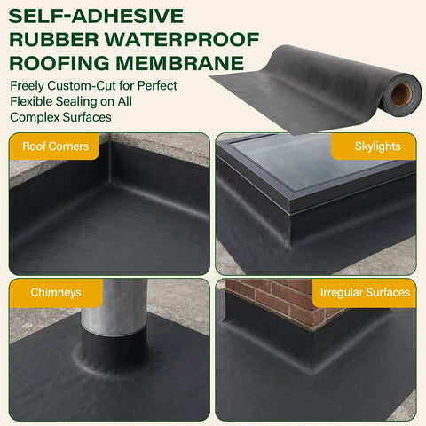 Heavy Duty Peel And Stick EPDM Rubber Roofing Roll Ultra Thick Waterproof Membrane for sealing roof corners, skylights, and chimneys.