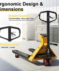 Heavy Duty Electric Pallet Jack Truck Weigh Scales Built In 5500 Lbs Capacity With Big 45 Inch Forks showing ergonomic handle and 3-position lever.