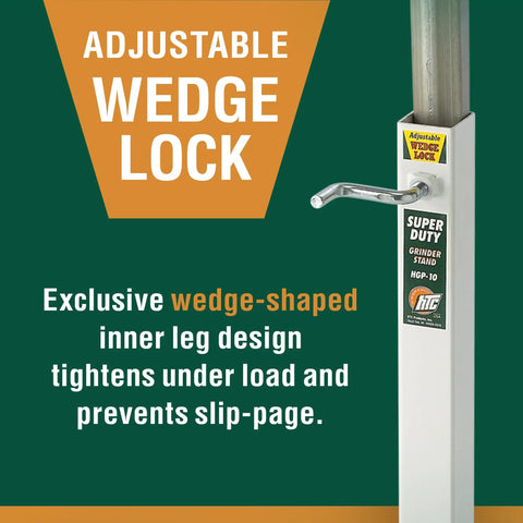 Adjustable Bench Grinder Stand Pedestal With Pre Drilled Mounting Platform height flexible rolling shop cart showing wedge lock feature for stability.