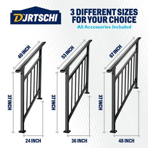 Kick Your Porch Game Up With Solid Wrought Iron Handrails For Outdoor Steps featuring 40, 53, and 67-inch black railings.