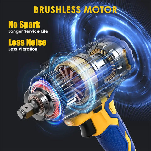 Heavy Duty Cordless Impact Wrench Compatible With Dewalt 20V Max Batteries showing brushless motor with electric components.