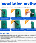 Installation method for Pro Grade Electric Motor Carbon Brushes Set 40 Pcs By Size Ten Models on an angle grinder with instructions.