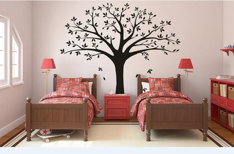 Epic Family Tree Wall Decal For Home Decor, Massive Vinyl Tree Sticker 220 X 250 Cm In Black in a nursery setting with twin beds.